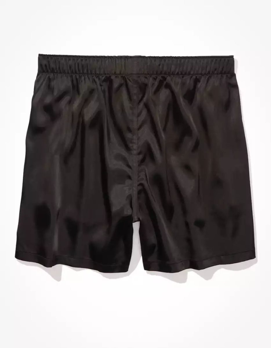 Shorts De Bain American Eagle AEO Solid Satin Pocket Noir Homme | VYU-14402924